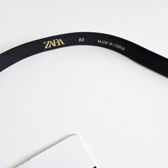 New Zara Belt 100% Cow Leather Thin Gold Metal Plated Buckle NWT 30 US/80 CM - Picture 5 of 7